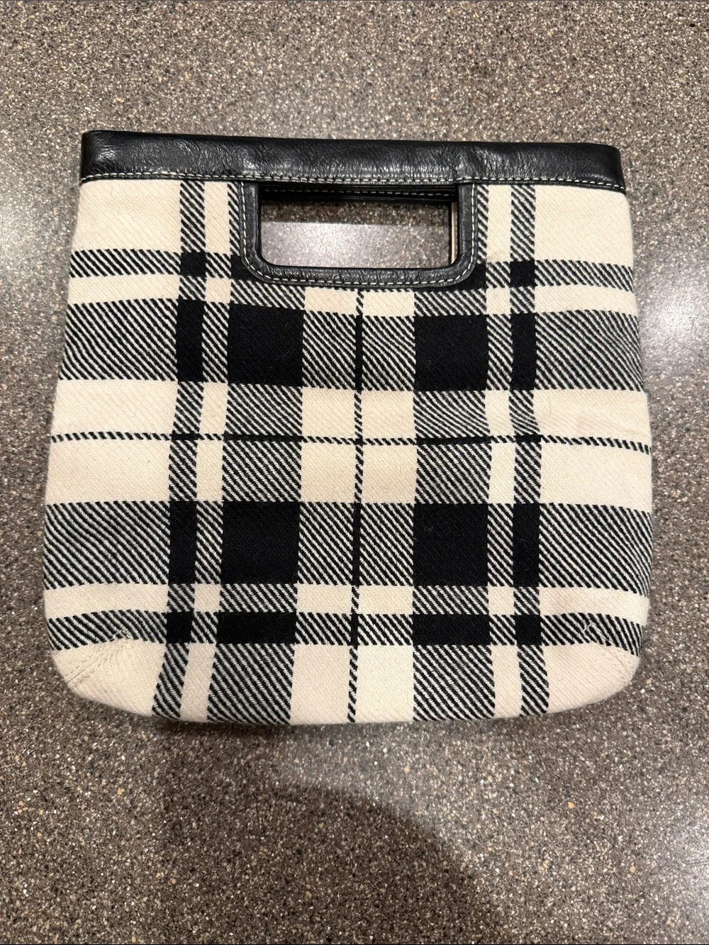 Banana Republic Black & Cream Plaid Top-Handle Clutch